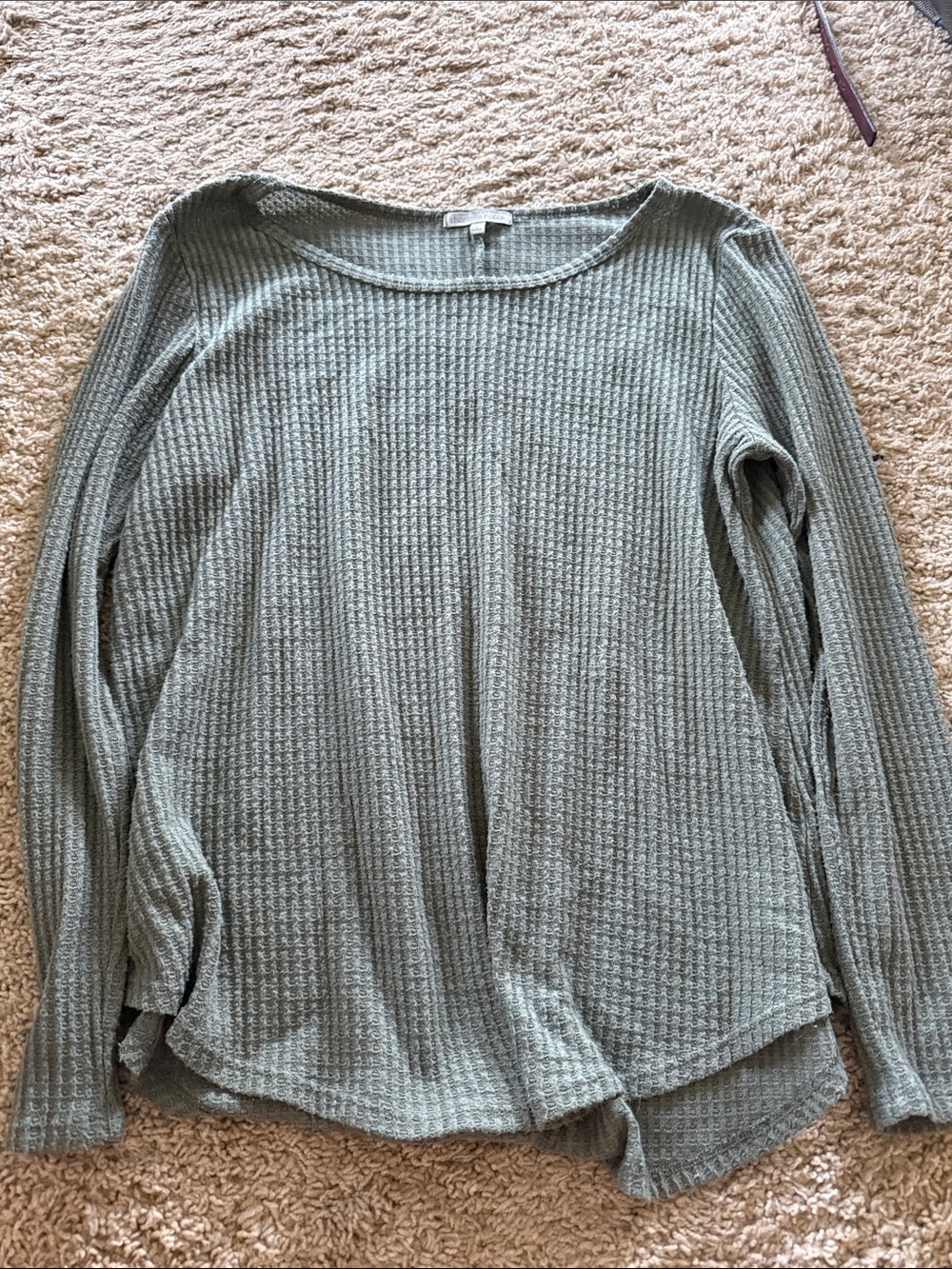 Charlotte Russe Sage Green Waffle Knit Long Sleeve Top